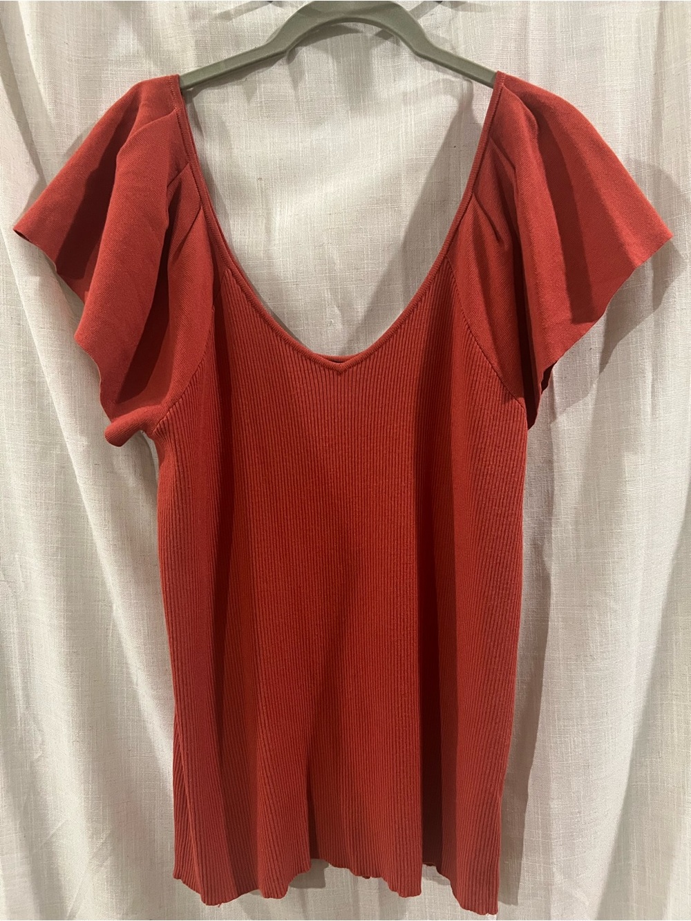 Knit deep V-Neck Knit Top - burnt orange